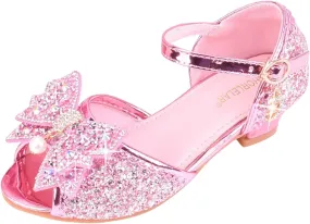 Big Girls Shoes Bow Knot 𝐃iamond Shiny Sandals Shoes High Heels Show Shoes Toddler Winter Shoes