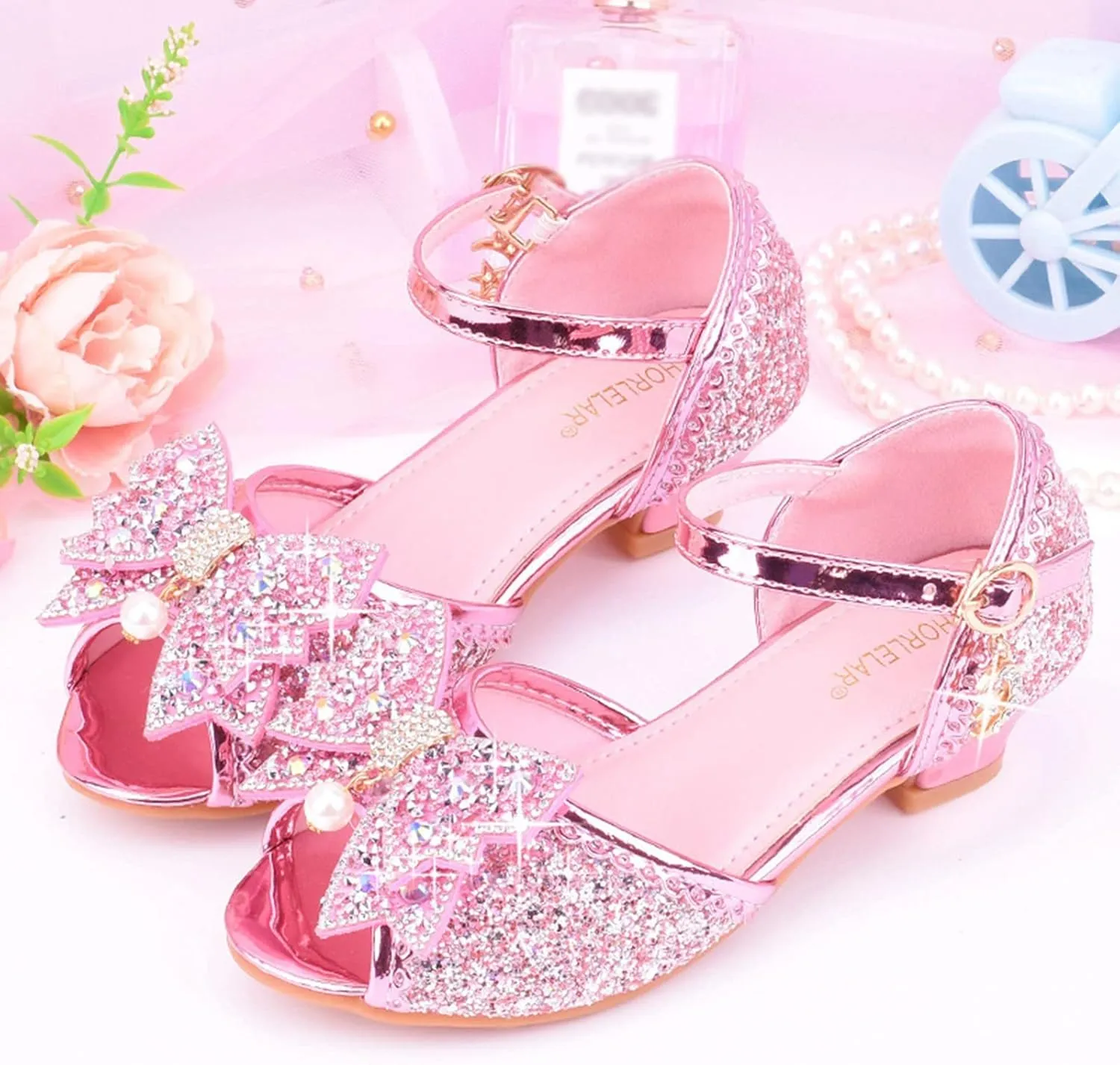 Big Girls Shoes Bow Knot 𝐃iamond Shiny Sandals Shoes High Heels Show Shoes Toddler Winter Shoes