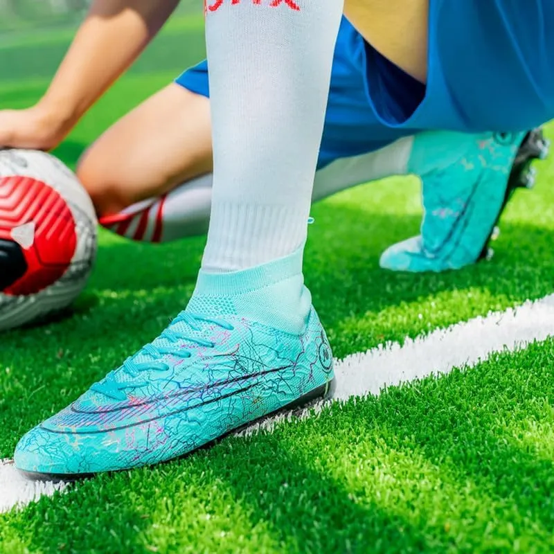 DHOVOR Womens Soccer Cleats Youth High-Top Football Cleats Anti Slip Athletics Football Trainers Outdoor Soccer Shoes