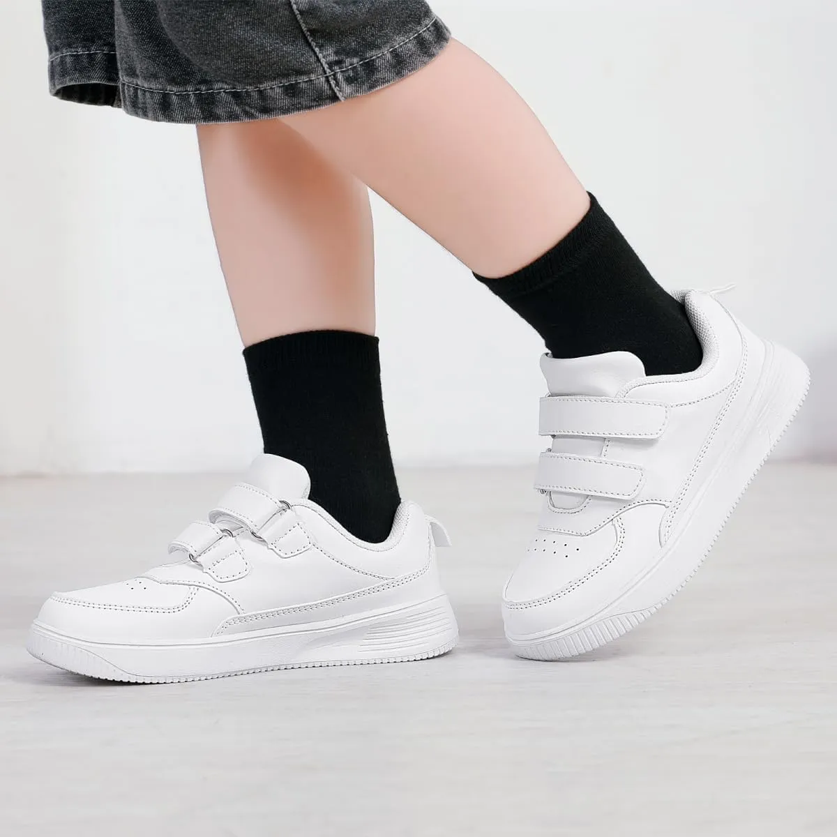 DSWED Black Boys Running Shoes for Girls Leather wear Athletic Kids Fashion Sneakers Tennis Shoes Big Kid Size