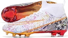 GEXECEUSS High-Top Turf Soccer Boots Breathable Lightweight Youth Professional Soccer Shoes Firm Ground Football Shoes for Indoor Outdoor Competition Training (Womens, Mens)