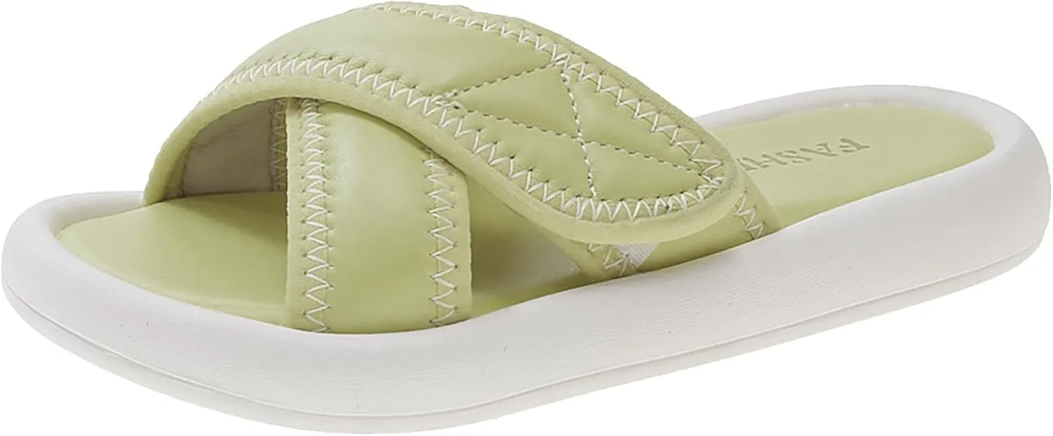 Girls Solid Color Sliders Open Toe Adjustable Flat Slippers Fashion Summer Slippers Non-Slip Slide Sandals Beach Shoes