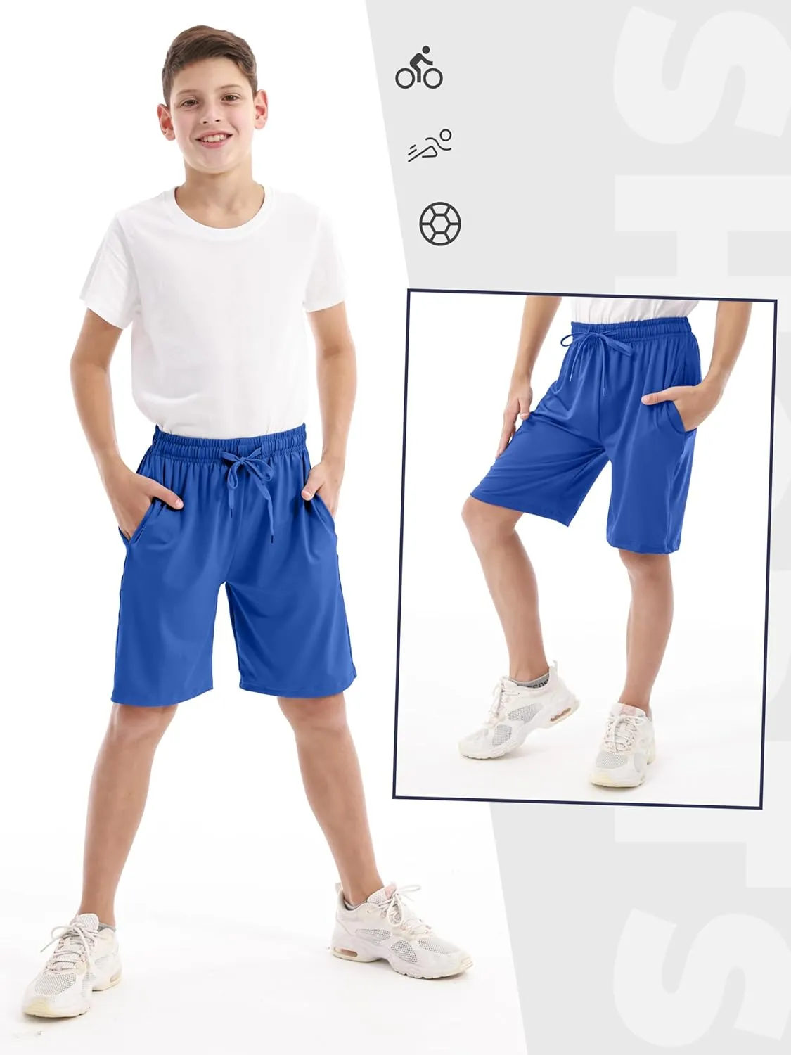 Resinta 5 Pack Boys Athletic Shorts Kids Youth Basketball Shorts Active Performance Quick Dry Gym Elastic Waist with Pockets