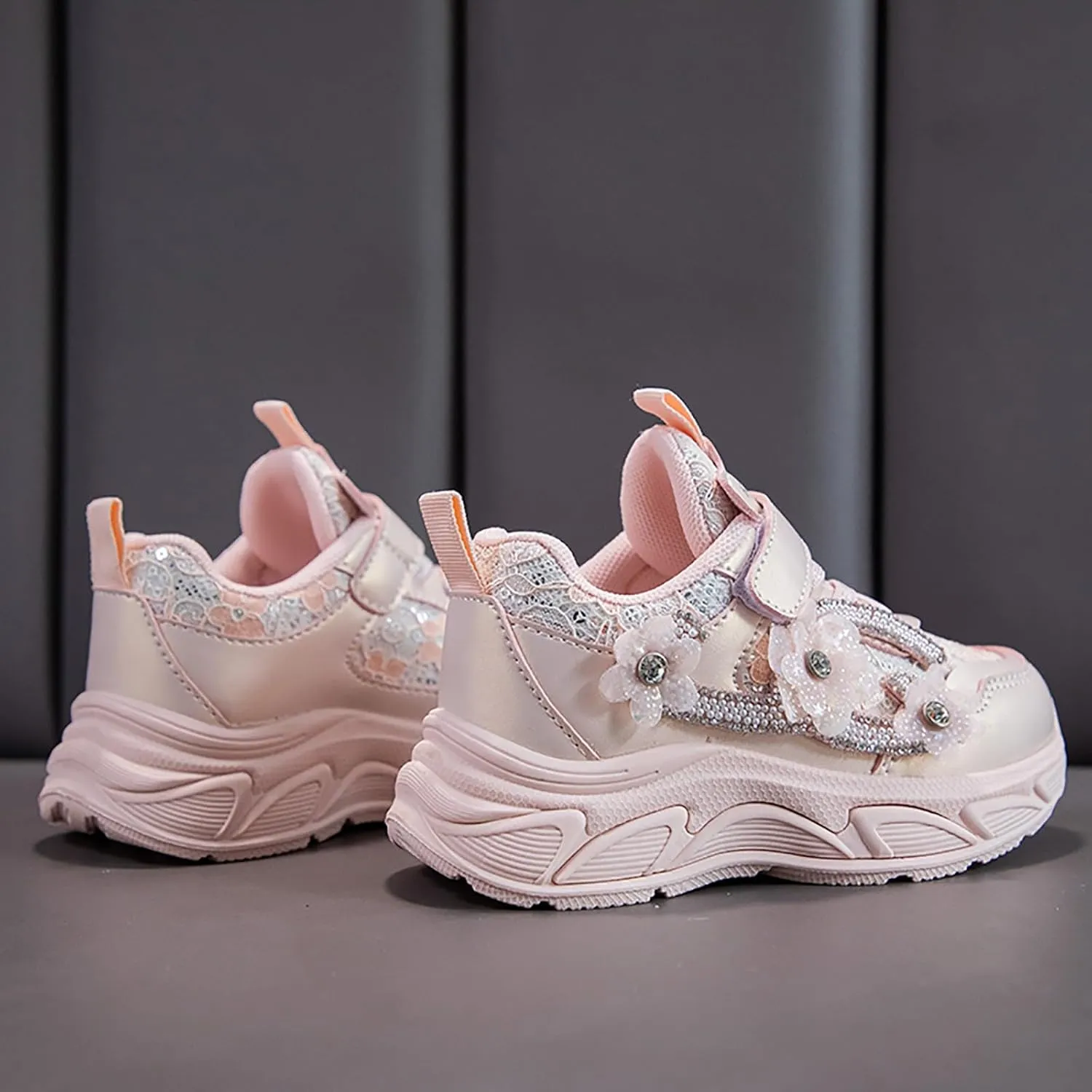 Sneakers for Girls Cute Flower Breathable Running Sneakers with Hook and Loop Comfortable Lightweight Fashion Shoes