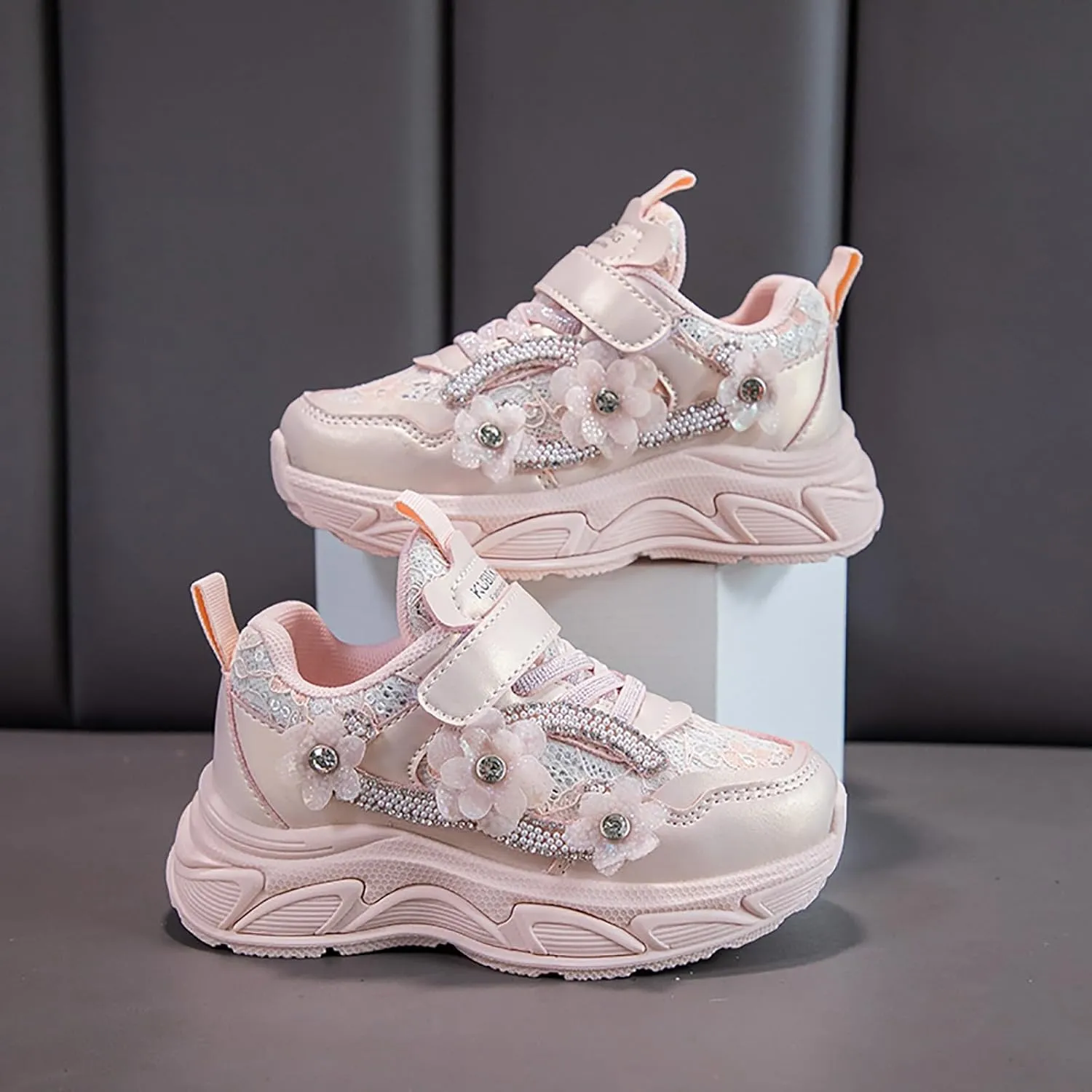 Sneakers for Girls Cute Flower Breathable Running Sneakers with Hook and Loop Comfortable Lightweight Fashion Shoes