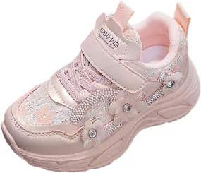 Sneakers for Girls Cute Flower Breathable Running Sneakers with Hook and Loop Comfortable Lightweight Fashion Shoes