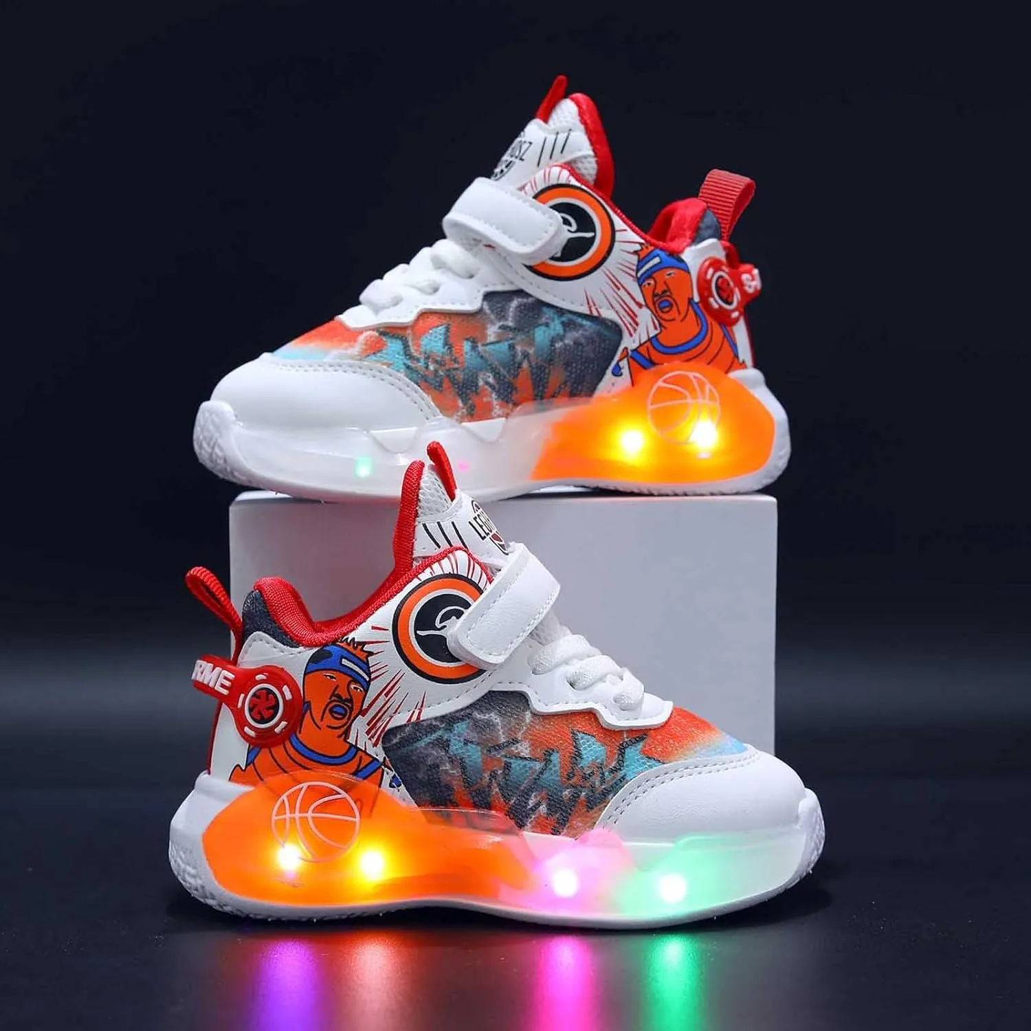 Sneakers for Girls Luminous Breathable Light Up Shoes for Kids Hook and Loop Flashing Comfortable Running Walking Shoes