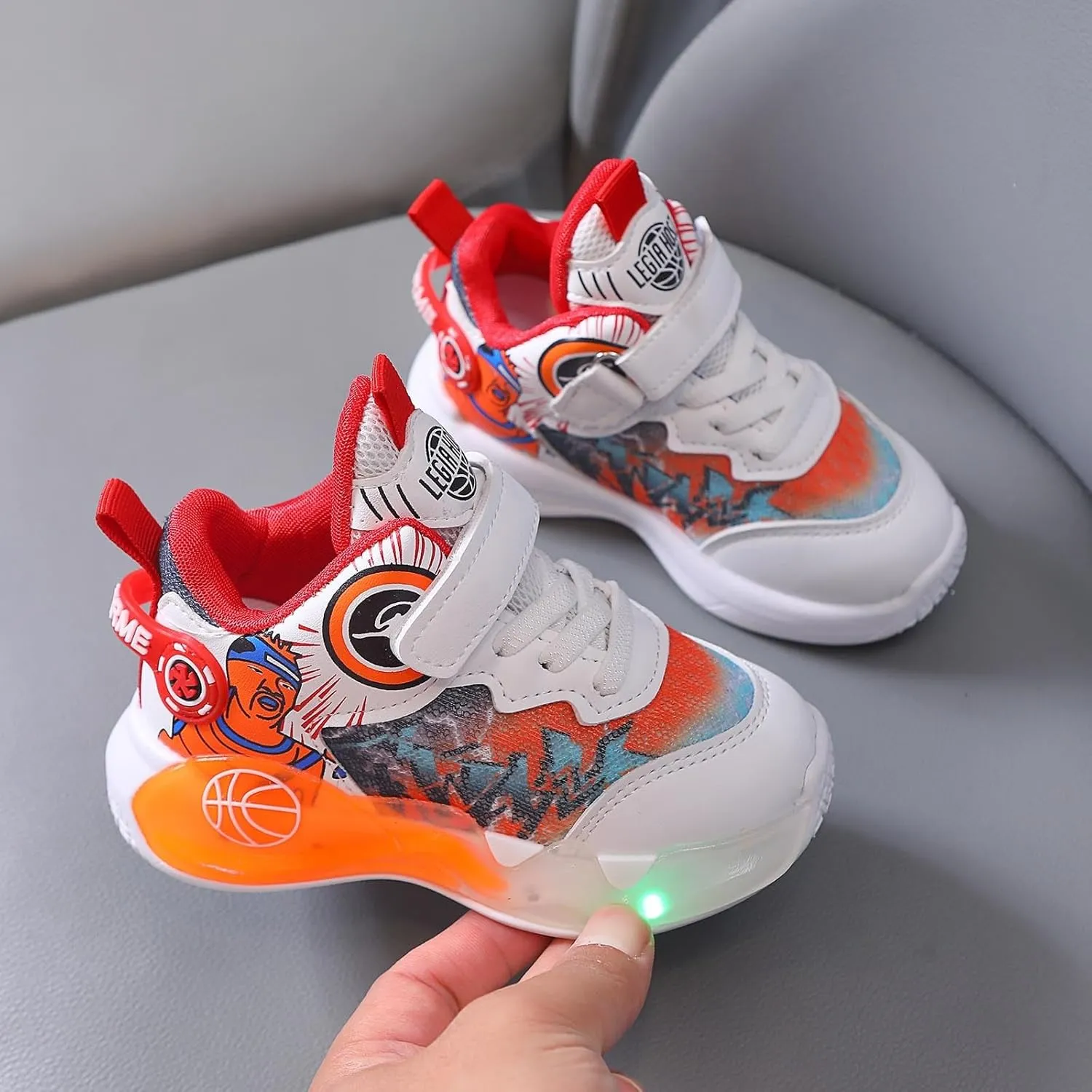 Sneakers for Girls Luminous Breathable Light Up Shoes for Kids Hook and Loop Flashing Comfortable Running Walking Shoes