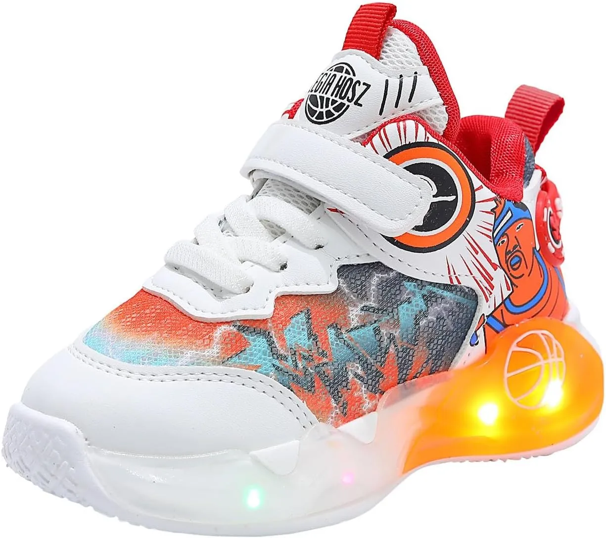 Sneakers for Girls Luminous Breathable Light Up Shoes for Kids Hook and Loop Flashing Comfortable Running Walking Shoes