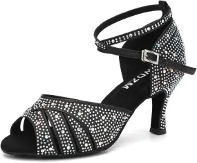 SWDZM Women Rhinestone Ballroom Dance Shoes Latin Salsa Performance Dancing Shoes