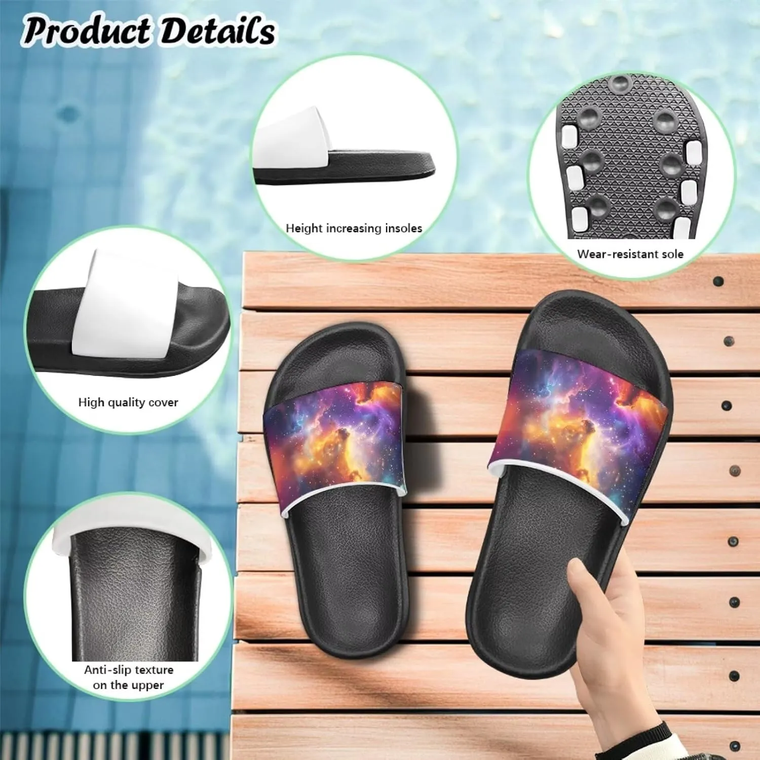UNICEU Slides Sandals for Toddlers Comfortable Non-Slip House Slippers Casual Quick Drying Shower Shoes for Bathroom