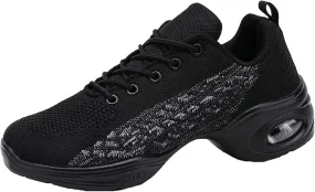Womens Jazz Sneakers Lace-up Walking Shoes Split Sole Dance Shoes with Air Cushion Breathable Mesh Platform Shoes