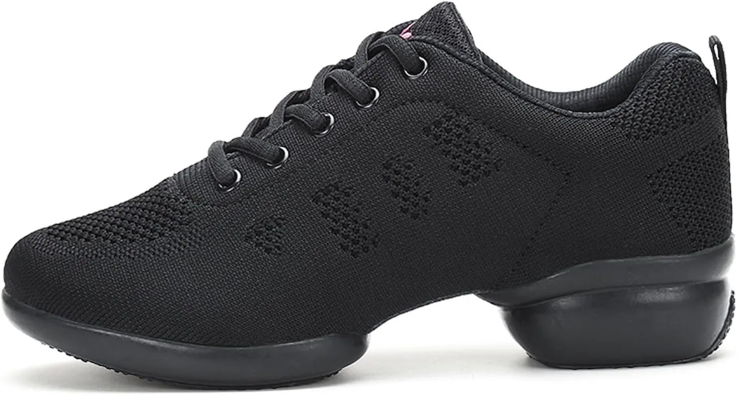 Womens Jazz Sneakers Lace-up Walking Shoes Split Sole Dance Shoes with Air Cushion Breathable Mesh Platform Shoes