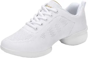 Womens Jazz Sneakers Lace-up Walking Shoes Split Sole Dance Shoes with Air Cushion Breathable Mesh Platform Shoes