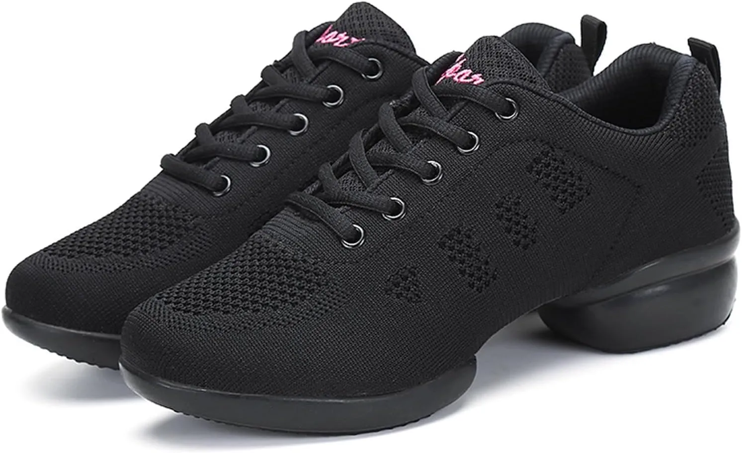 Womens Jazz Sneakers Lace-up Walking Shoes Split Sole Dance Shoes with Air Cushion Breathable Mesh Platform Shoes
