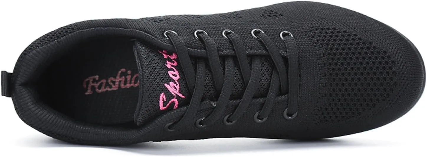 Womens Jazz Sneakers Lace-up Walking Shoes Split Sole Dance Shoes with Air Cushion Breathable Mesh Platform Shoes