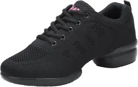 Womens Jazz Sneakers Lace-up Walking Shoes Split Sole Dance Shoes with Air Cushion Breathable Mesh Platform Shoes